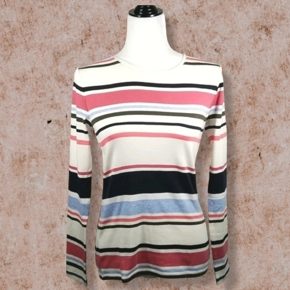 Talbots 100% Cotton Stripped Long Sleeve Tee - Picture 1 of 5